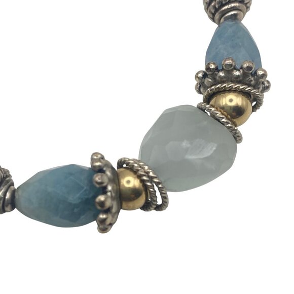 Sterling Silver & Vermeil Toggle Bracelet Blue Chalcedony Beads 6.5" 25.99g - Picture 10 of 12